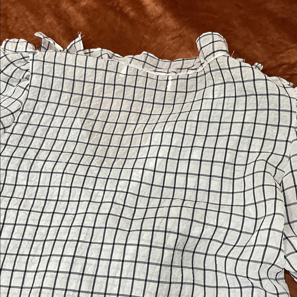 White Checkered Ruffle Blouse - image 6